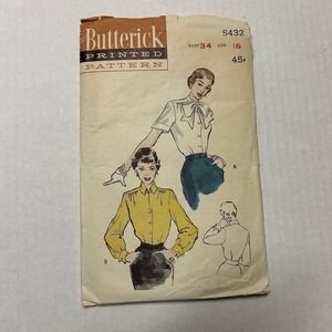 Butterick Vintage 1950's Pattern #5432 Women's Shirt Blouse Size 16